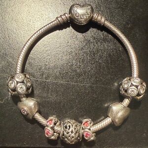 Pandora Silver and pink Heart Charm Bracelet